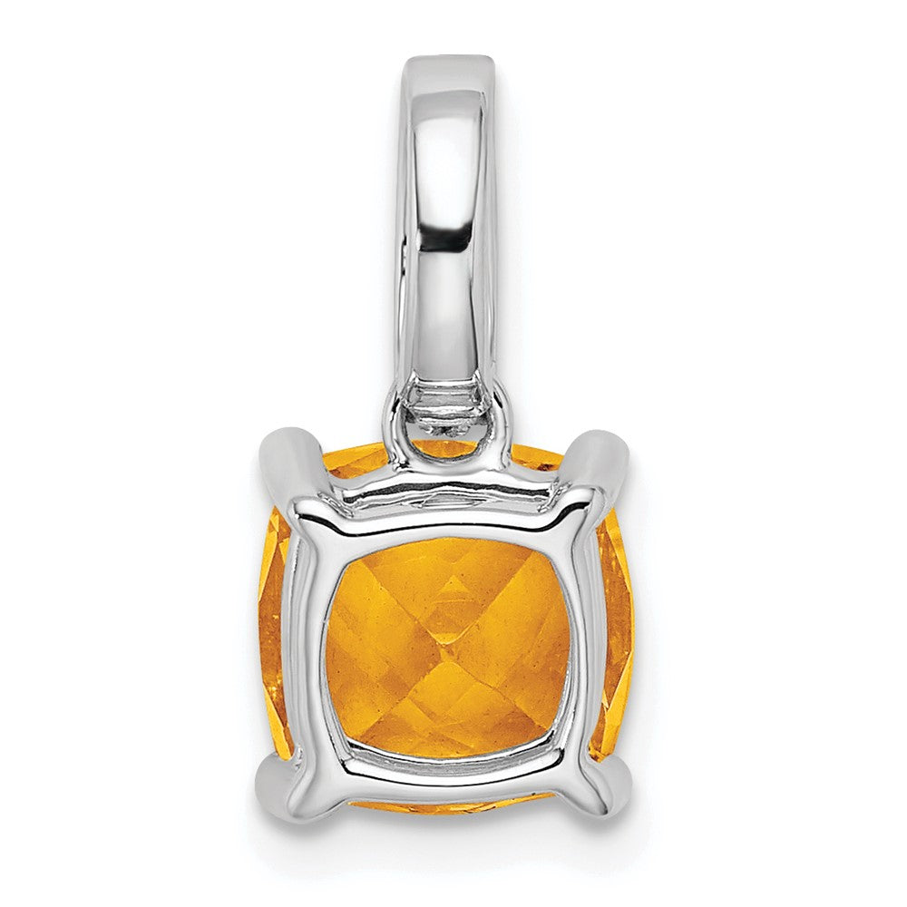 14k White Gold Cushion Citrine and Diamond Pendant