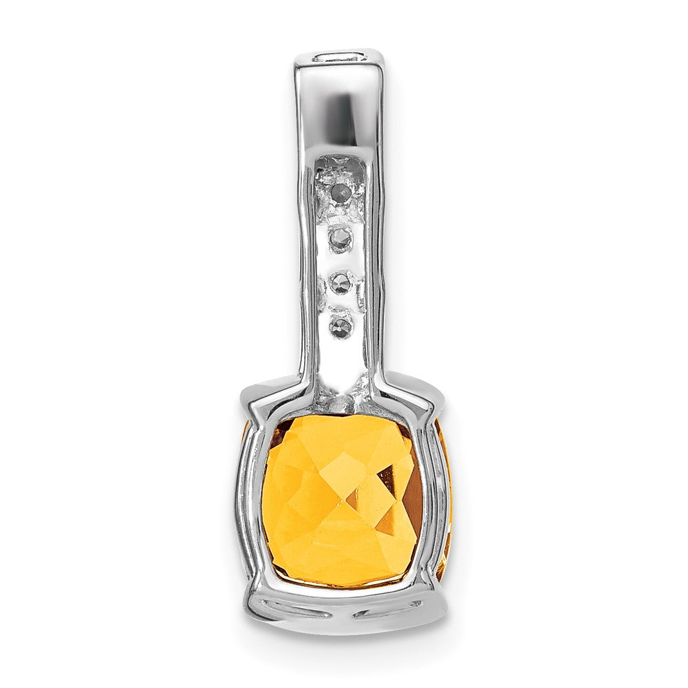 14k White Gold Cushion Citrine and Diamond Pendant
