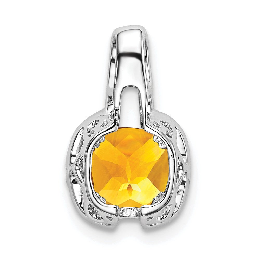 14k White Gold Cushion Citrine and Diamond Pendant