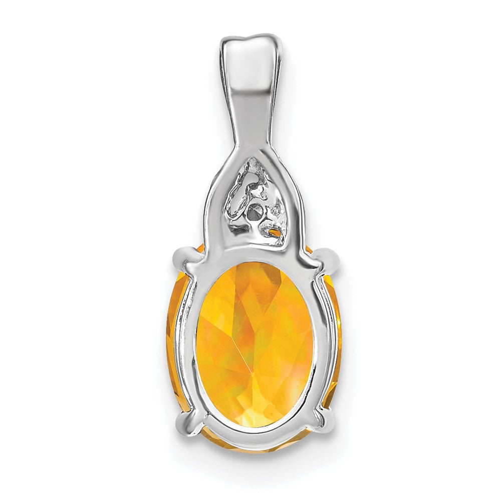 14k White Gold Oval Citrine and Diamond Pendant