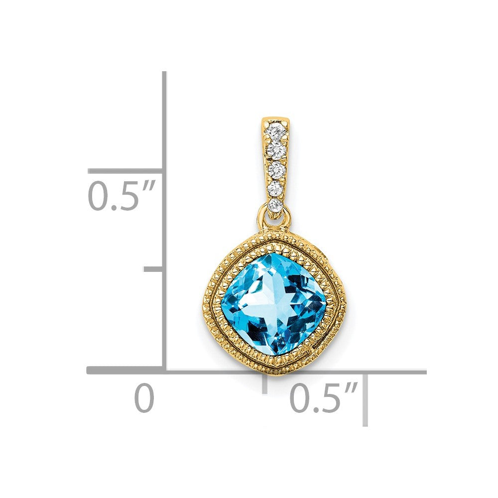 14k Cushion Blue Topaz and Diamond Pendant