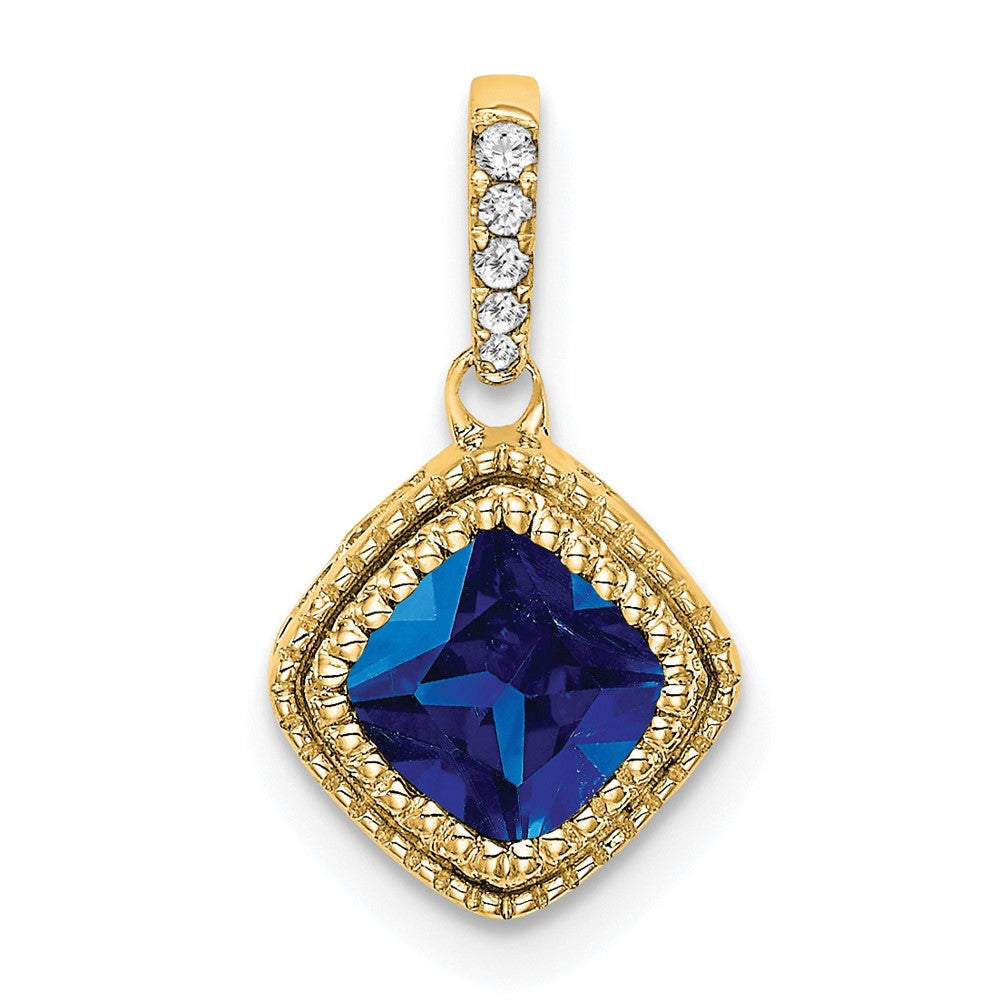 14k Cushion Sapphire and Diamond Pendant