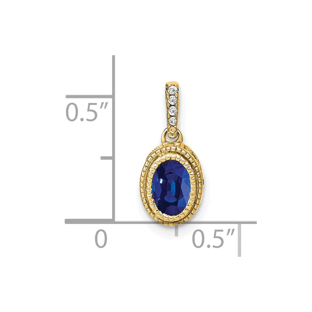 14k Oval Sapphire and Diamond Pendant