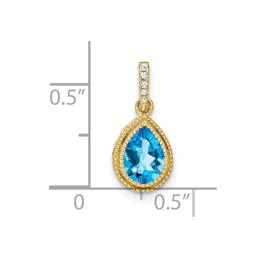 14k Pear Blue Topaz and Diamond Pendant