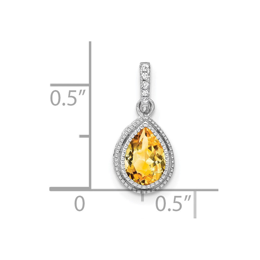 14k White Gold Pear Citrine and Diamond Pendant