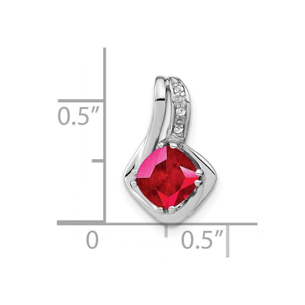14k White Gold Created Ruby and Diamond Chain Slide Pendant