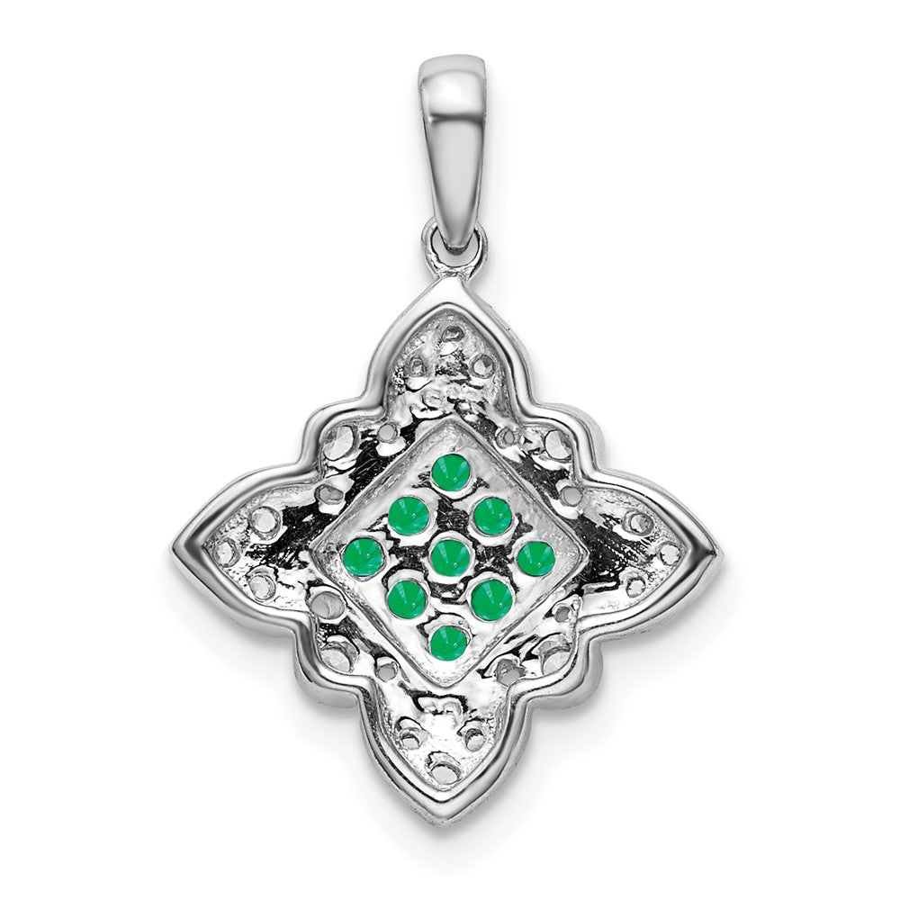 14k White Gold Emerald and Diamond Vintage Pendant