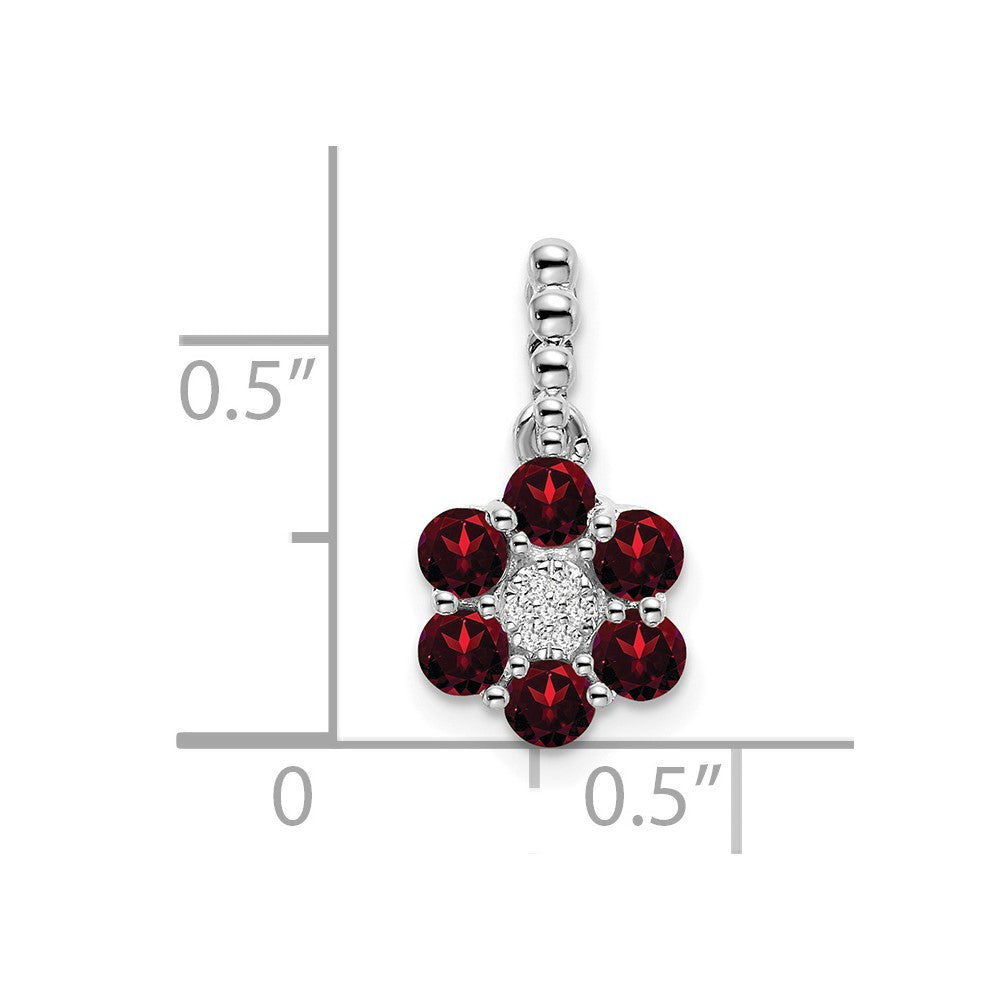 14k White Gold Garnet and Diamond Floral Pendant
