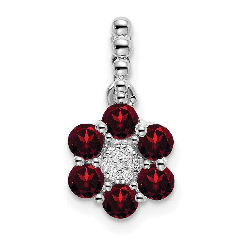 14k White Gold Garnet and Diamond Floral Pendant