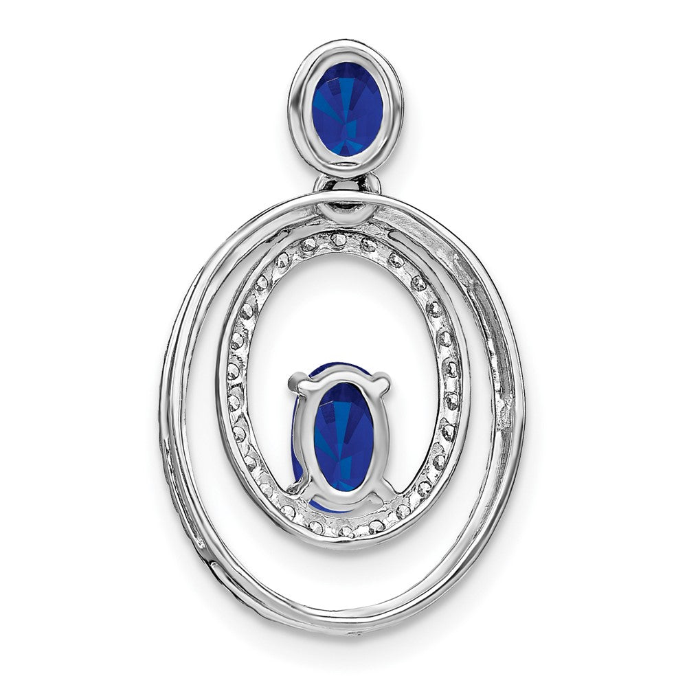14k White Gold Sapphire and Diamond Oval Pendant