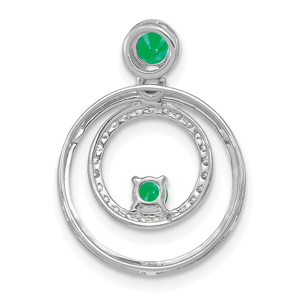 14k White Gold Emerald and Diamond Circles Pendant