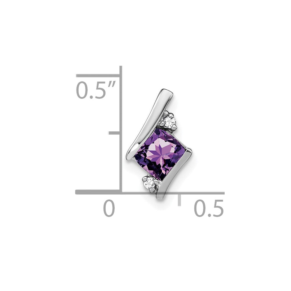14K White Gold Cushion Amethyst and Diamond Chain Slide