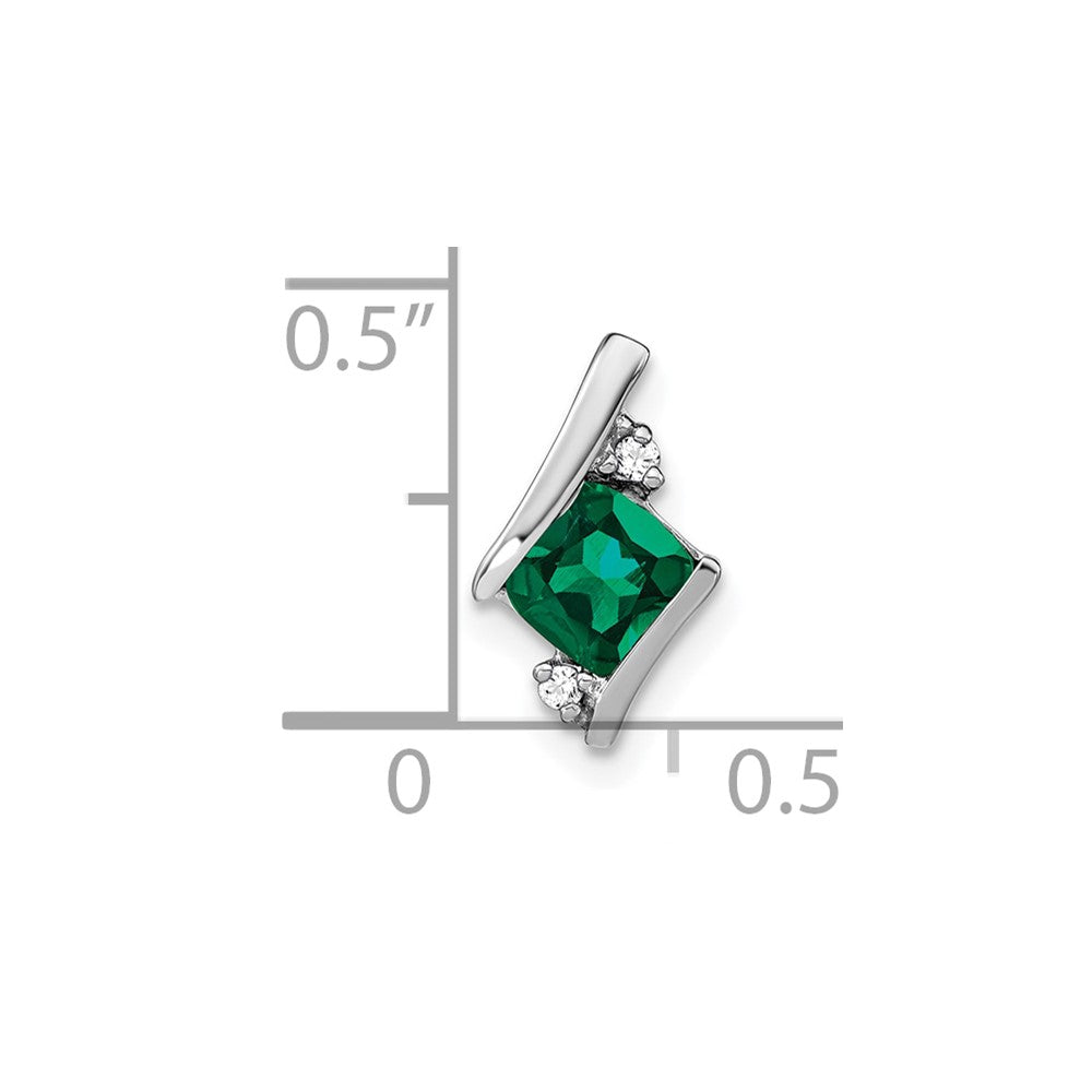 14K White Gold Cushion Cr. Emerald and Diamond Chain Slide
