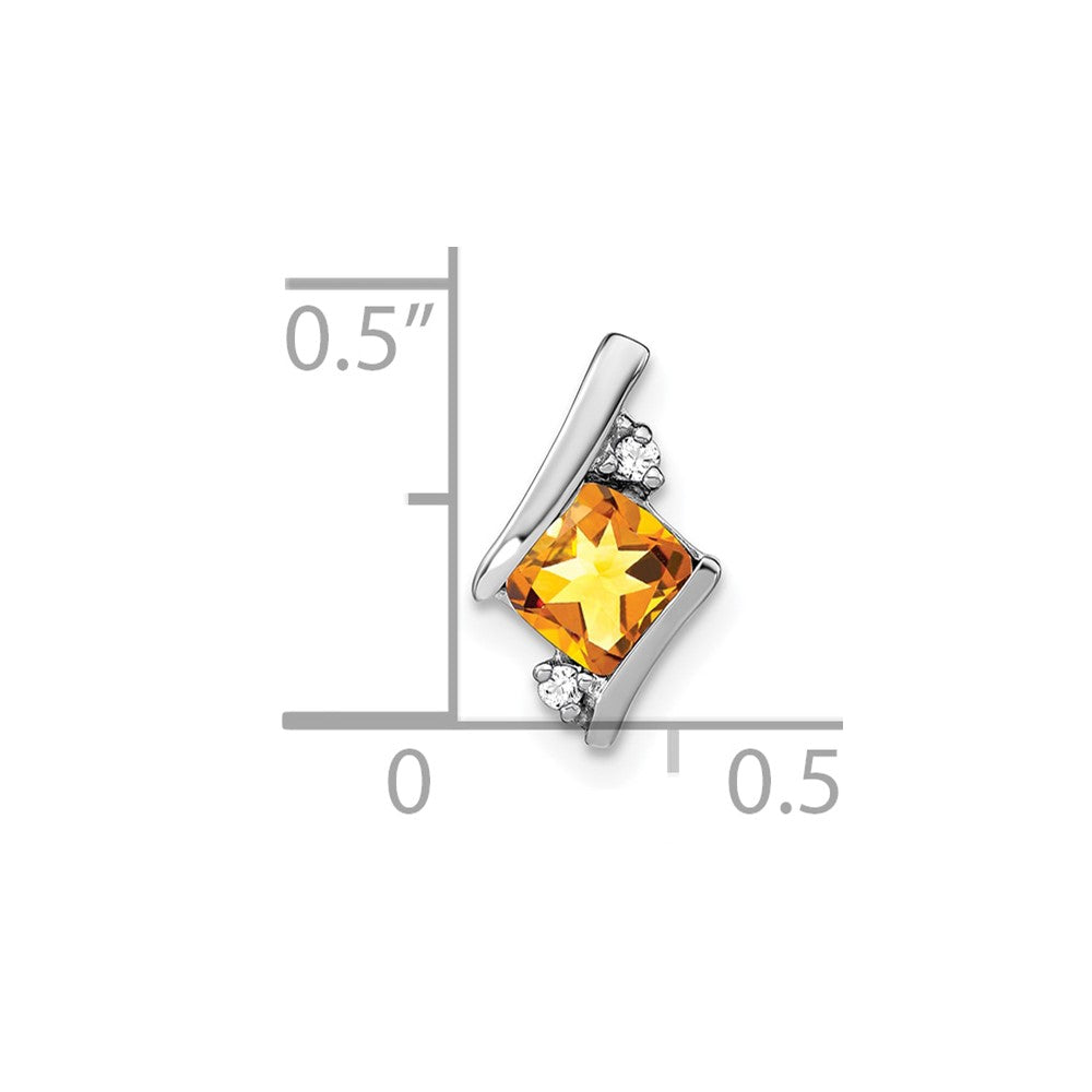 14K White Gold Cushion Citrine and Diamond Chain Slide