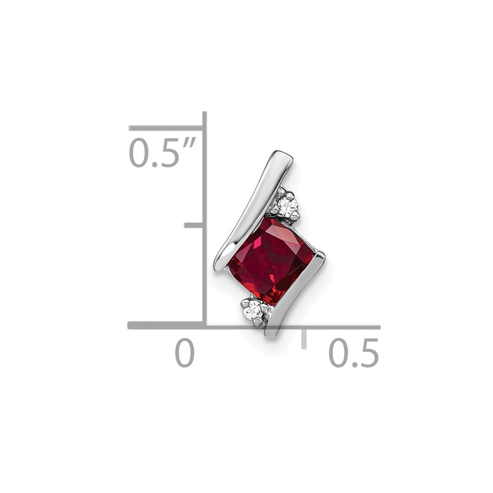 14K White Gold Cushion Cr. Ruby and Diamond Chain Slide