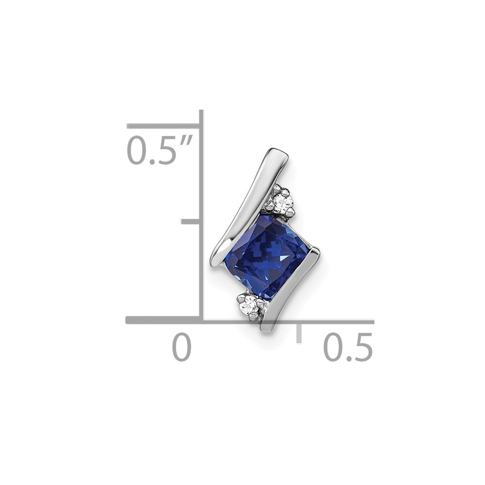 14K White Gold Cushion Cr. Sapphire and Diamond Chain Slide