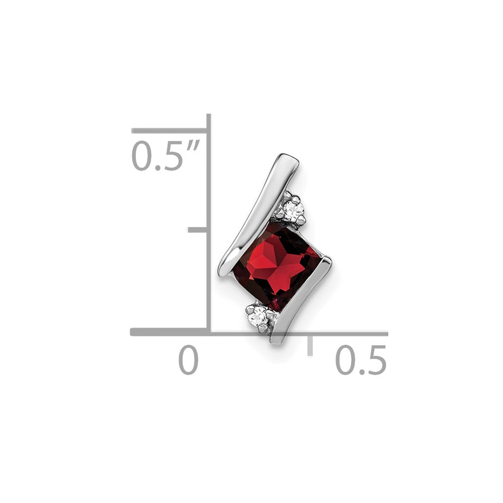14K White Gold Cushion Garnet and Diamond Chain Slide