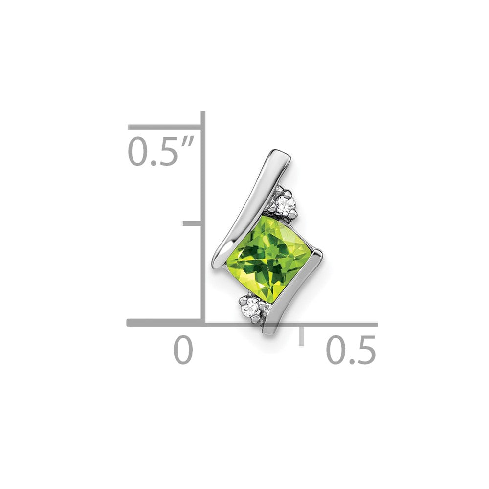 14K White Gold Cushion Peridot and Diamond Chain Slide