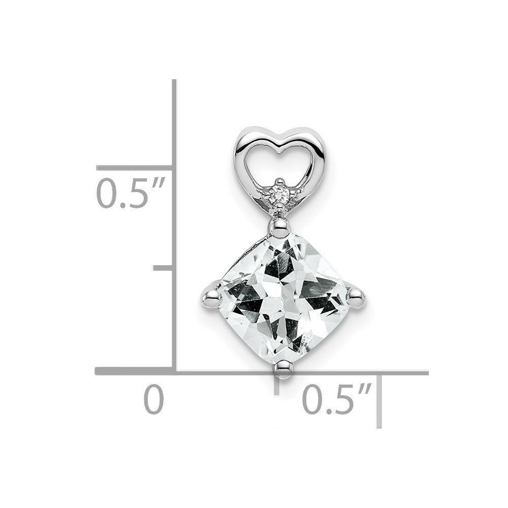14k White Gold White Topaz and Diamond Heart Chain Slide