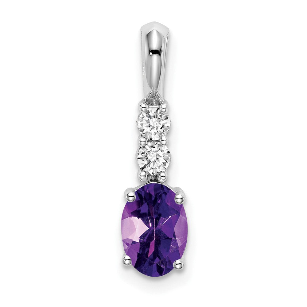 14k White Gold Oval Amethyst and Diamond Pendant