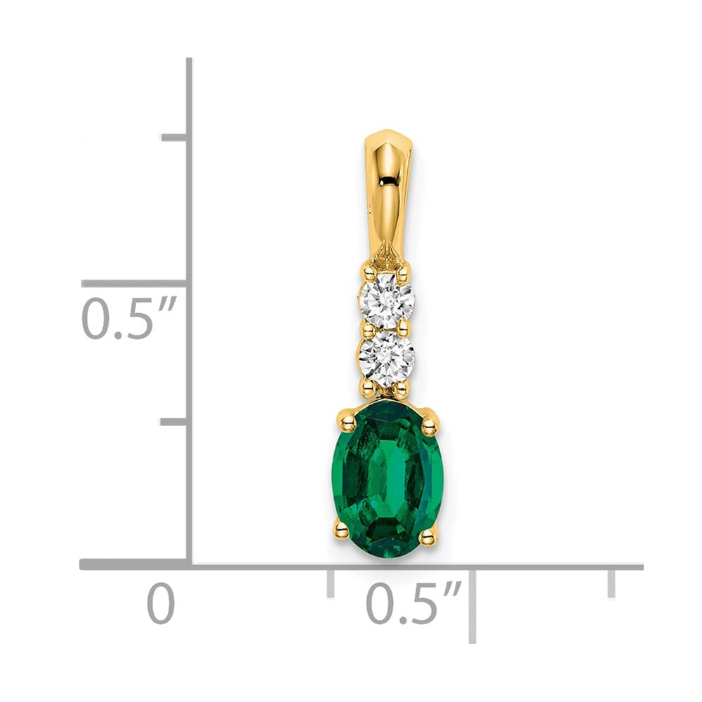 14K Oval Created Emerald and Diamond Pendant