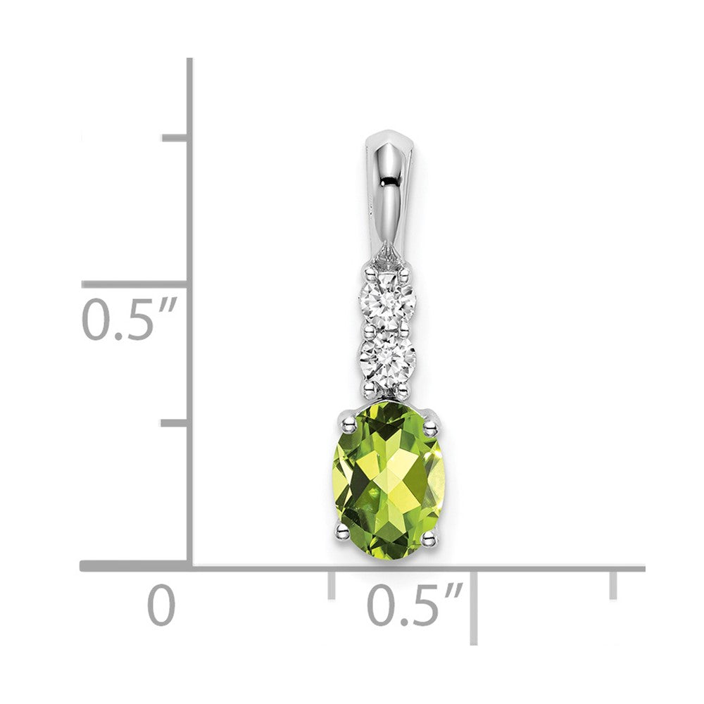 14k White Gold Oval Peridot and Diamond Pendant