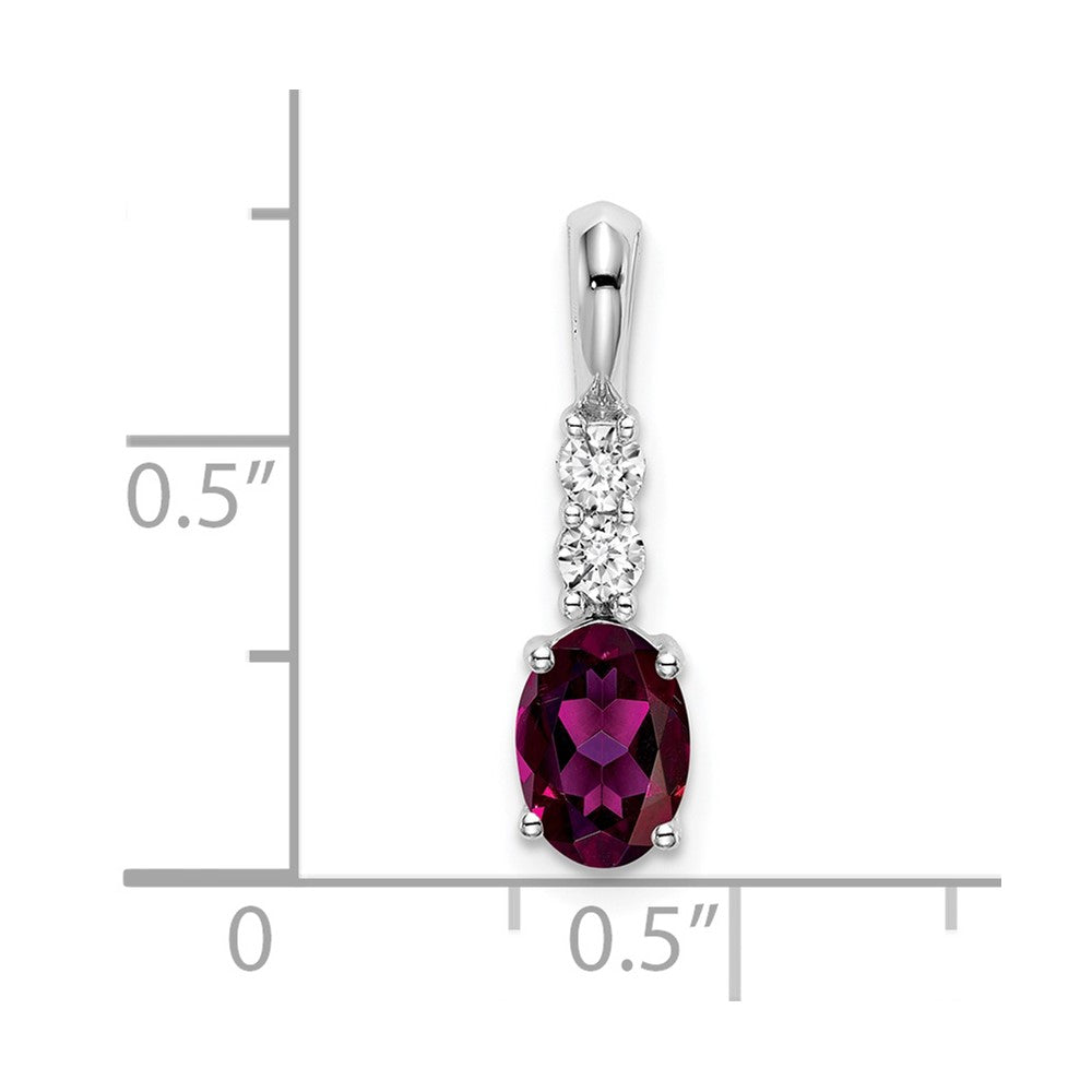 14k White Gold Oval Rhodolite Garnet and Diamond Pendant