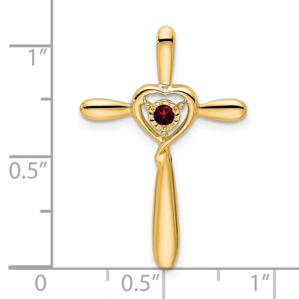 14k Garnet Cross w/Heart Chain Slide