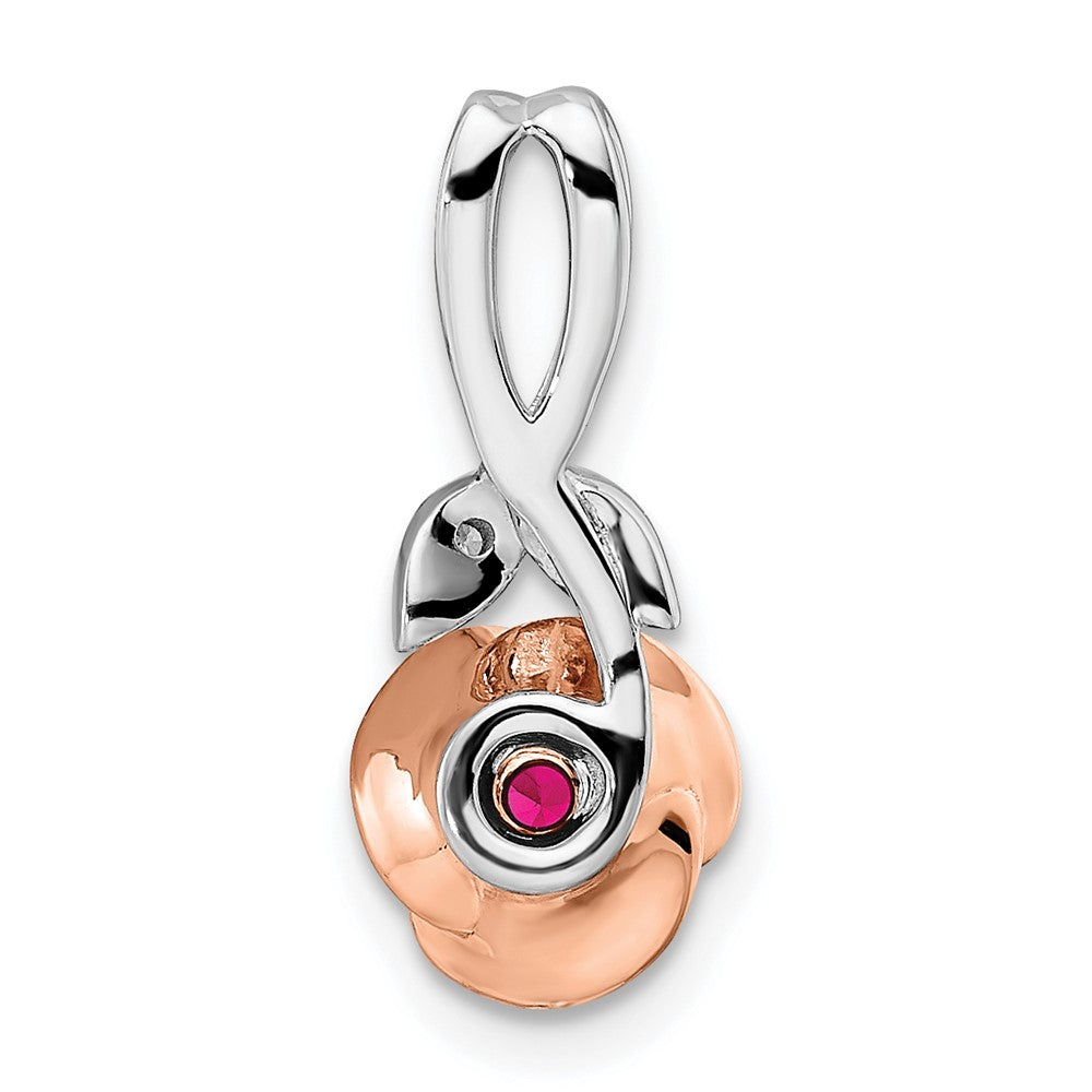 14K Two-tone White & Rose Ruby and Diamond Flower Pendant