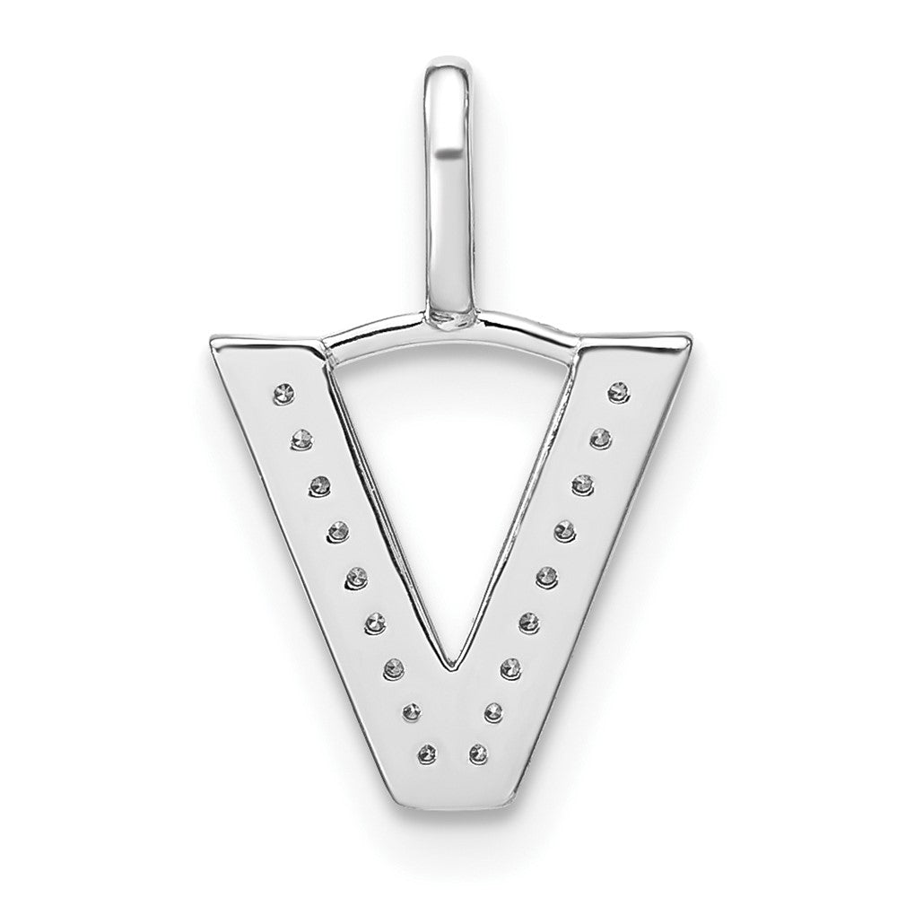 14K White Gold Diamond Lower Case Letter V Initial Pendant