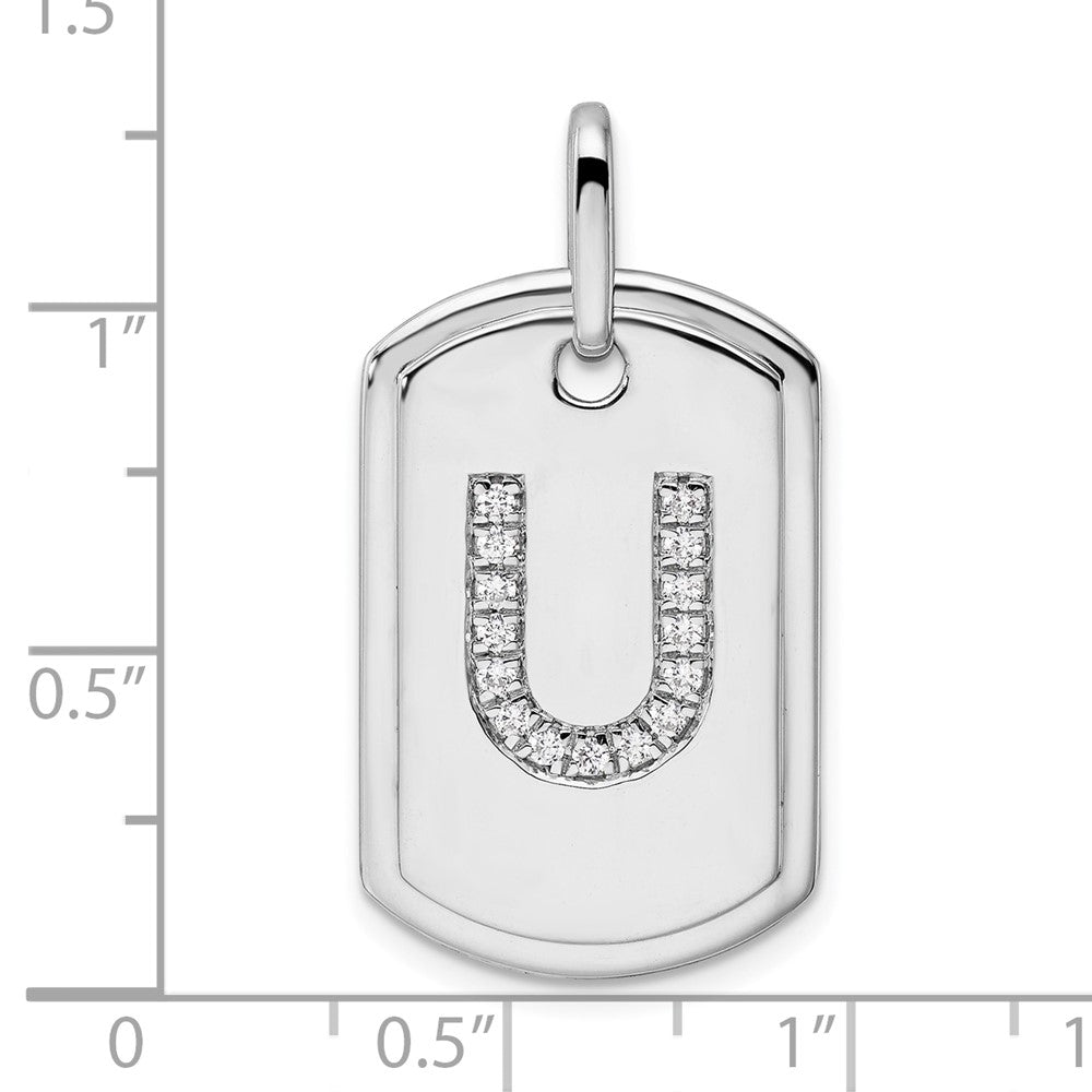 14K White Gold Diamond Initial U Dog Tag Charm