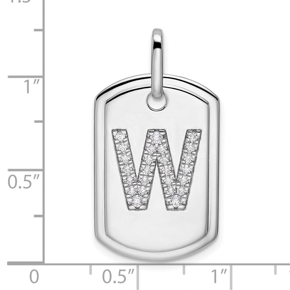 14K White Gold Diamond Initial W Dog Tag Charm