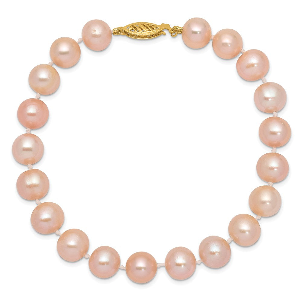 14k 8-9mm Pink Near-Round Freshwater Cultured Pearl 7.5 inch Bracelet