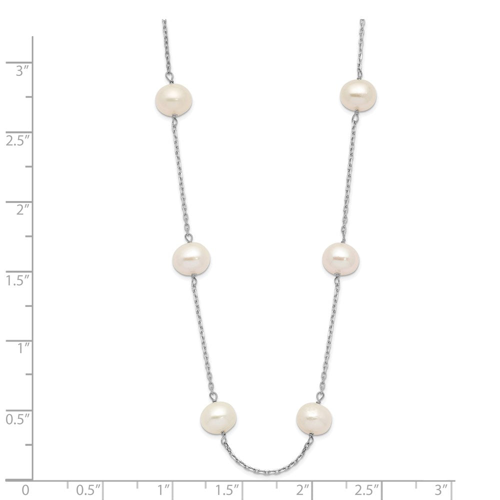 14k White Gold 6-7mm White Near-Round Freshwater Cultured Pearl 12-Station 18 inch Necklace