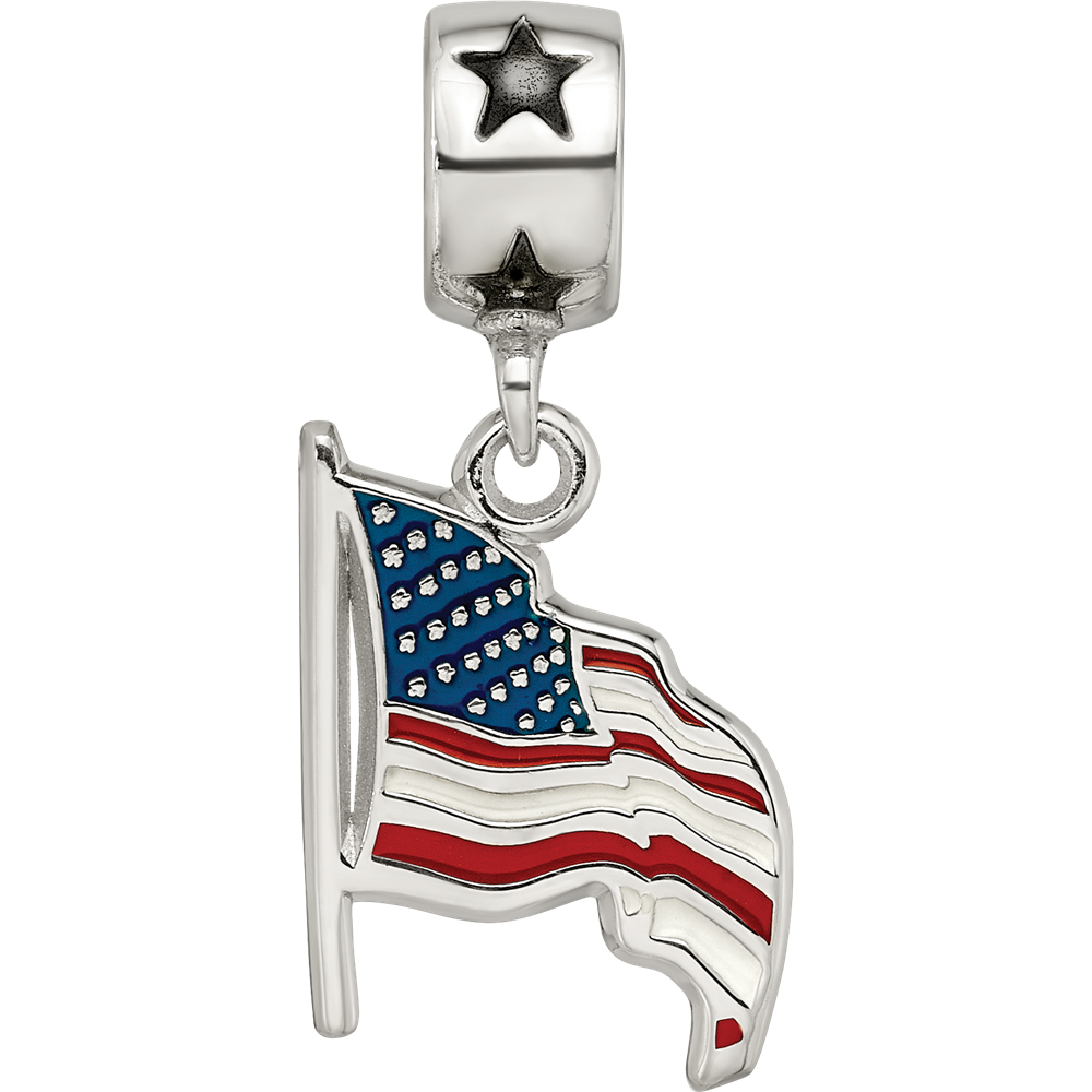 S/S FLAG WAVING 5/8 ENAMELED ON STAR BEAD BAIL