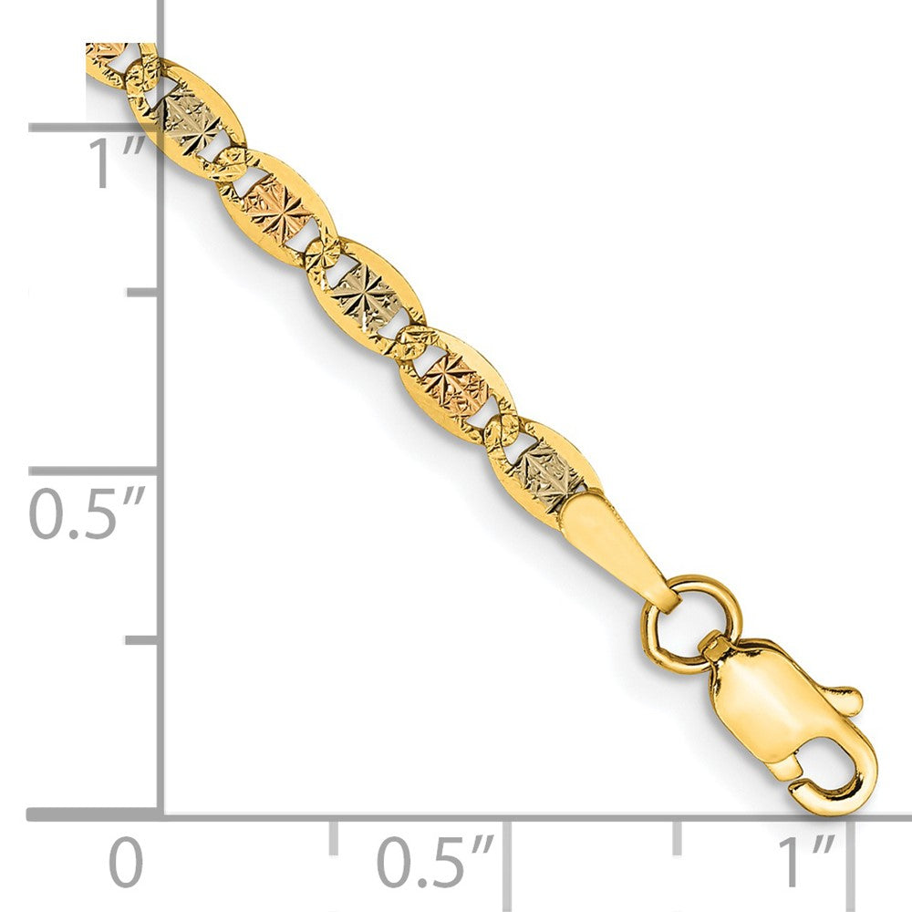 14K 8 inch 2.75mm Tri-color Pav‚ Valentino with Lobster Clasp Bracelet