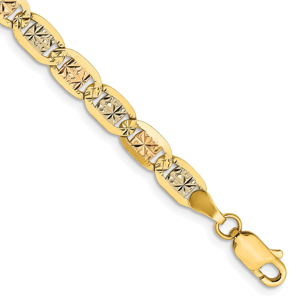 14K 8 inch 4.65mm Tri-color Pav‚ Valentino with Lobster Clasp Bracelet