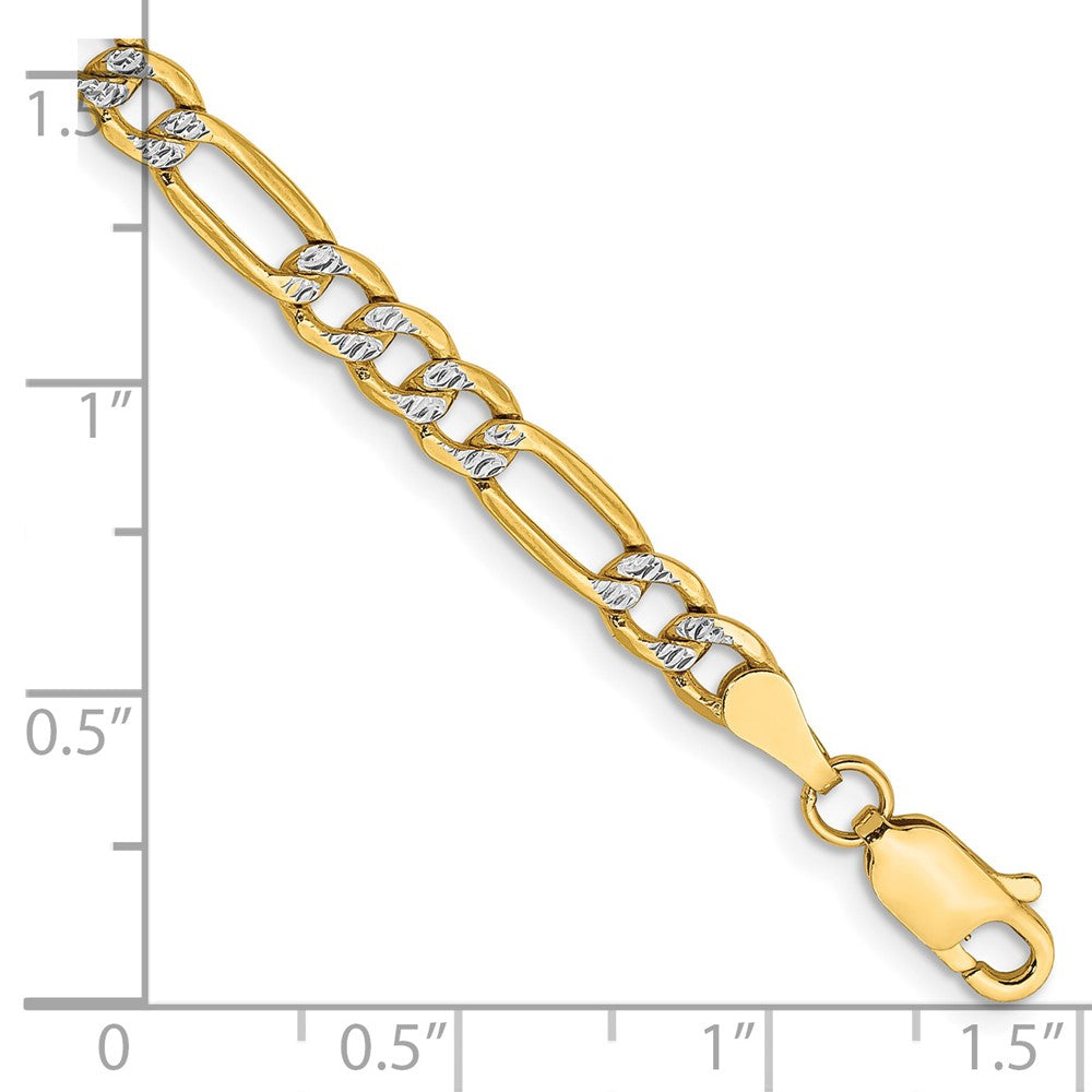 14K 7 inch 3.9mm Semi-Solid with Rhodium Pav‚ Figaro with Lobster Clasp Bracelet