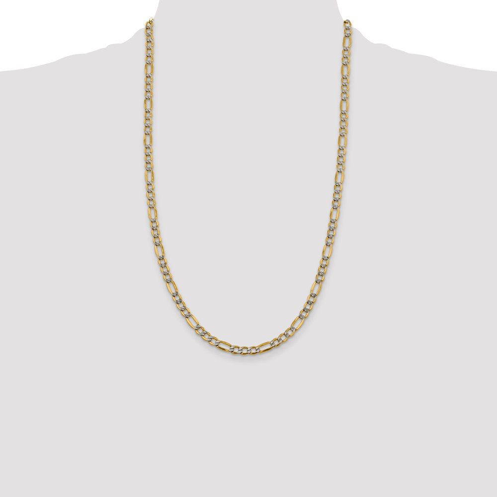 14K 26 inch 5.25mm Semi-Solid with Rhodium Pav‚ Figaro with Lobster Clasp Chain