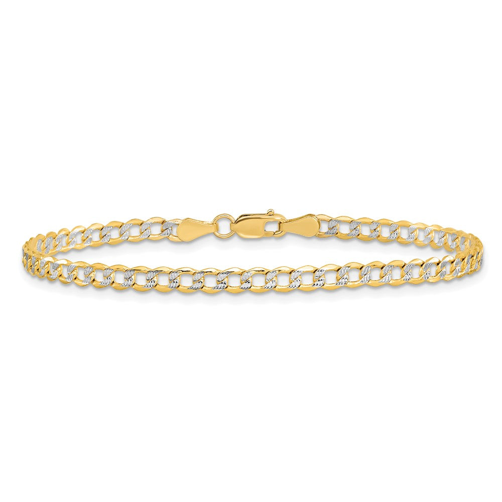 14K 8 inch 3.4mm Semi-Solid with Rhodium Pav‚ Curb with Lobster Clasp Bracelet