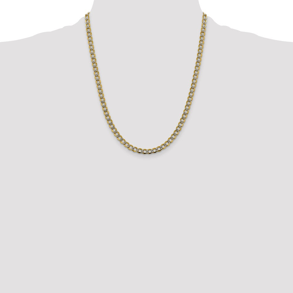 14K 22 inch 5.2mm Semi-Solid with Rhodium Pav‚ Curb with Lobster Clasp Chain