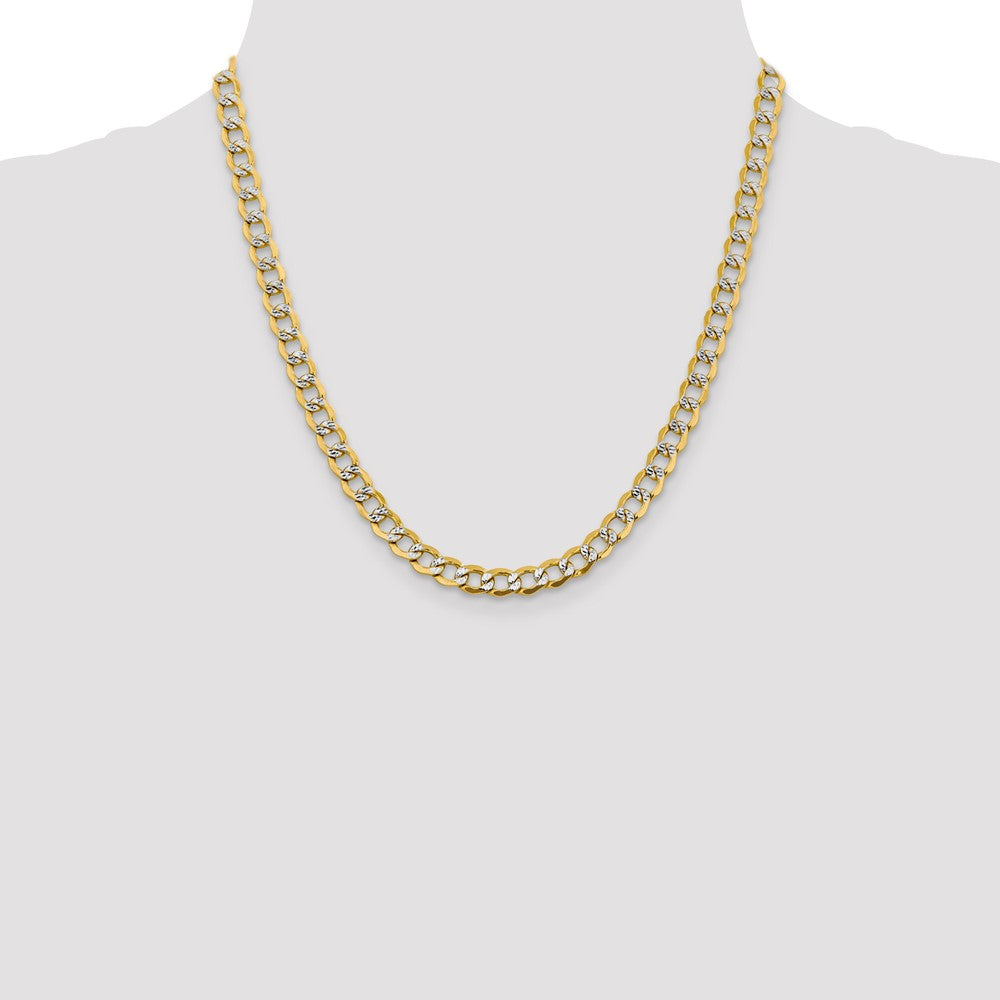 14K 24 inch 6.75mm Semi-Solid with Rhodium Pav‚ Curb with Lobster Clasp Chain