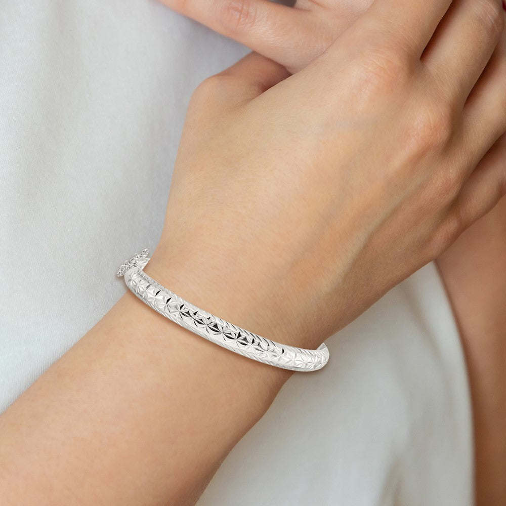 Sterling Silver Polished and D/C 7.25mm Hinged Bangle