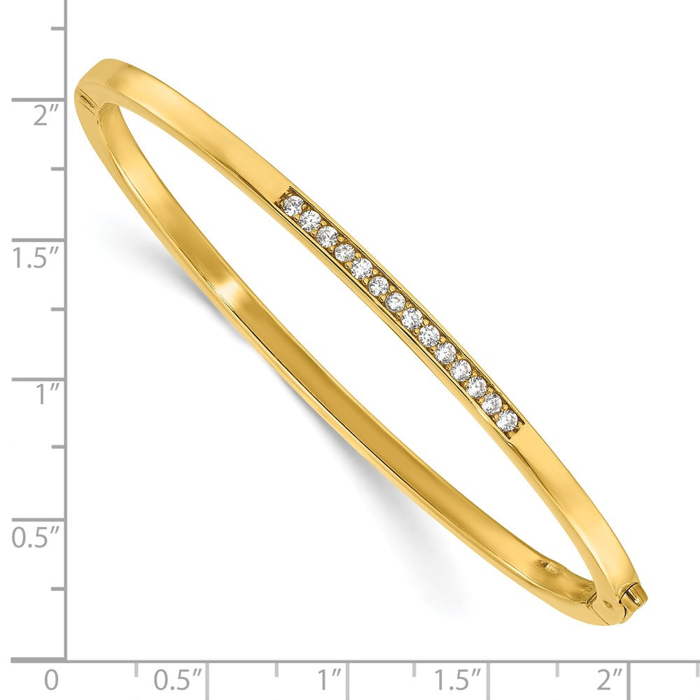 Sterling Silver Polished Gold-tone CZ Hinged Bangle Bracelet