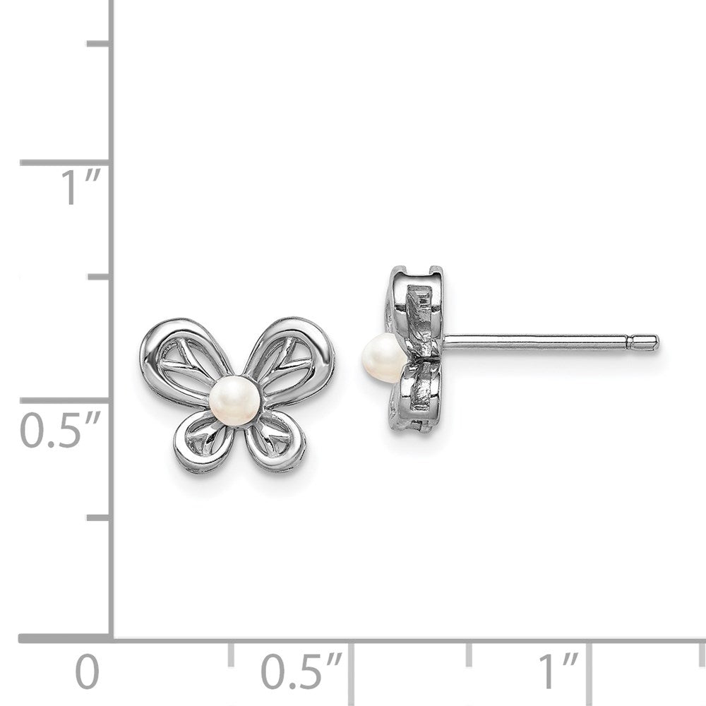 Sterling Silver Rhodium-plated FW Cultured Pearl Earrings