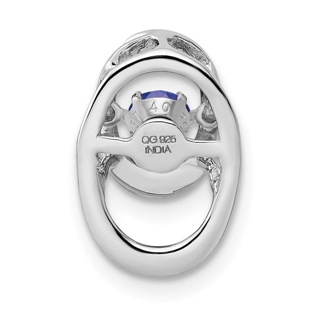 Sterling Silver Rhodium Created Sapphire Birthstone Vibrant Chain Slide
