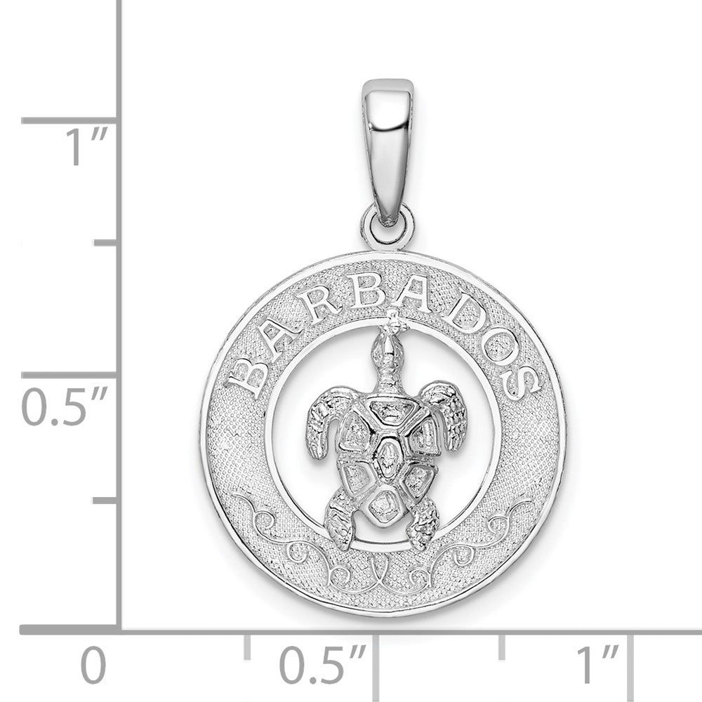 De-Ani Sterling Silver Rhodium-Plated Polished Barbados with Turtle Circle Pendant