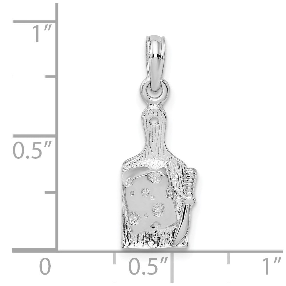 De-Ani Sterling Silver Rhodium-Plated Polished Cheese Board with Knife Pendant