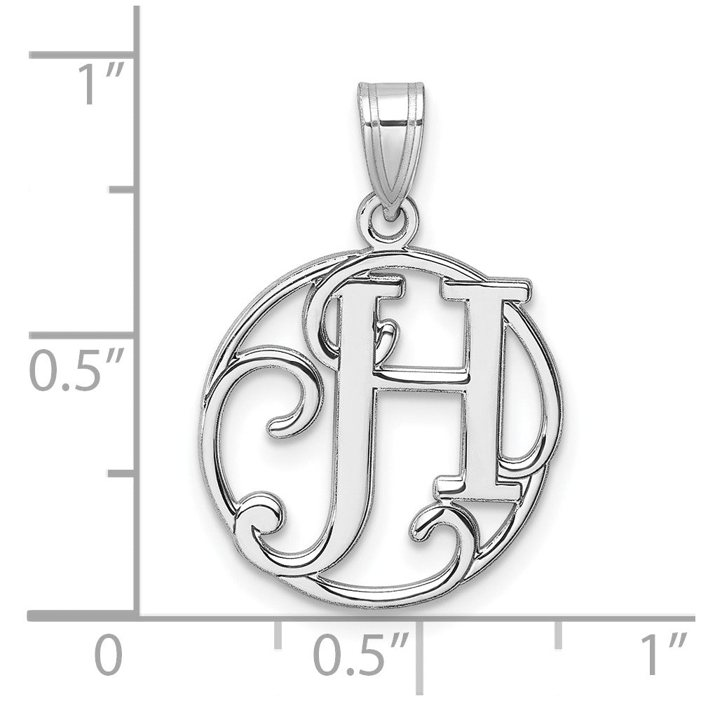Small Sterling Silver Rhodium-plated Fancy Script Letter H Initial Pendant