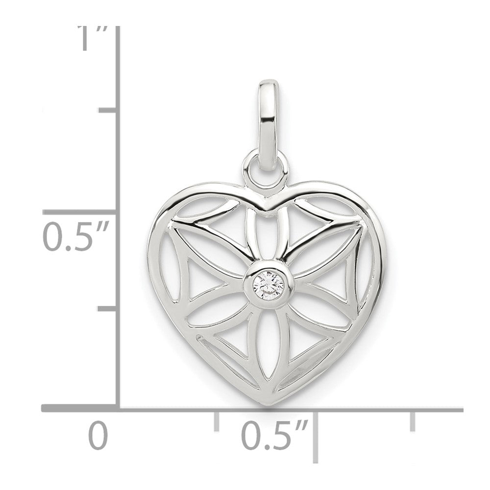 Sterling Silver E-coated CZ Cut Out Heart Pendant